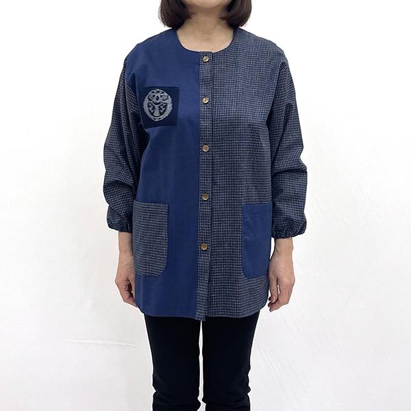 久留米織 民芸調スモック あい色(紺)[BA059-NA]