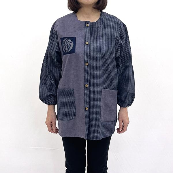 久留米織 民芸調スモック しおん色(パープルグレー)[BA059-PU]