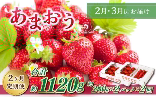 【2ヶ月定期便】エコファーマー あまおう （約280g×2パック）×2回 計約1120g【数量限定】【2026年2月上旬から3月下旬順次発送】 いちご 苺 イチゴ ベリー 果物 フルーツ お取り寄せ デザート おやつ
