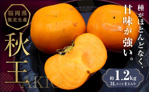 福岡県ブランド柿 「秋王」 約1.2kg 3Lサイズ 4玉入り