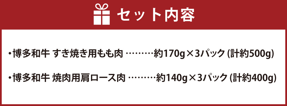 博多和牛 すき焼き用もも&焼肉用肩ロース 2種セット （計約900g）