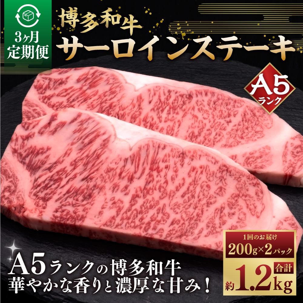 【3ヶ月連続定期便】A5等級 博多和牛サーロインステーキ 200g×2枚 肉 牛肉