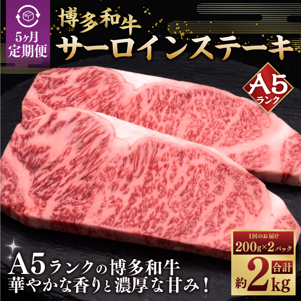 【5ヶ月連続定期便】A5等級 博多和牛サーロインステーキ 200g×2枚 肉 牛肉