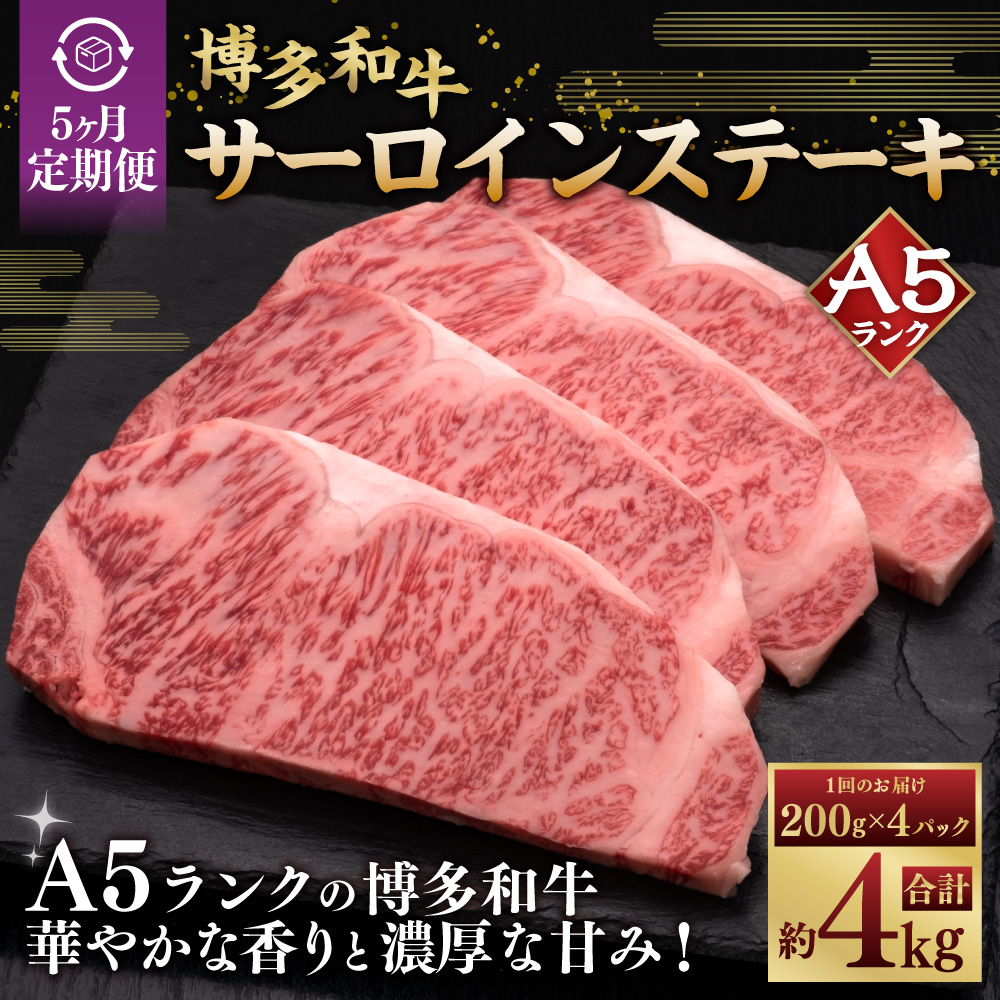 【5ヶ月連続定期便】A5等級 博多和牛サーロインステーキ 200g×4枚 肉 牛肉