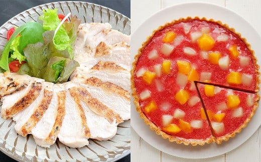 はかた地どりローストチキン2kg・あまおうタルト6号（18cm） 4～6人 ローストチキン 鶏肉 お肉 あまおう タルト スイーツ おやつ セット 冷凍 福岡県 糸田町