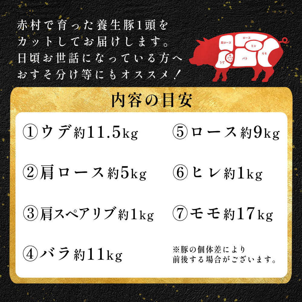 【事業者支援返礼品】赤村産養生豚丸ごと1頭分のお肉（総重量50kg以上） B25