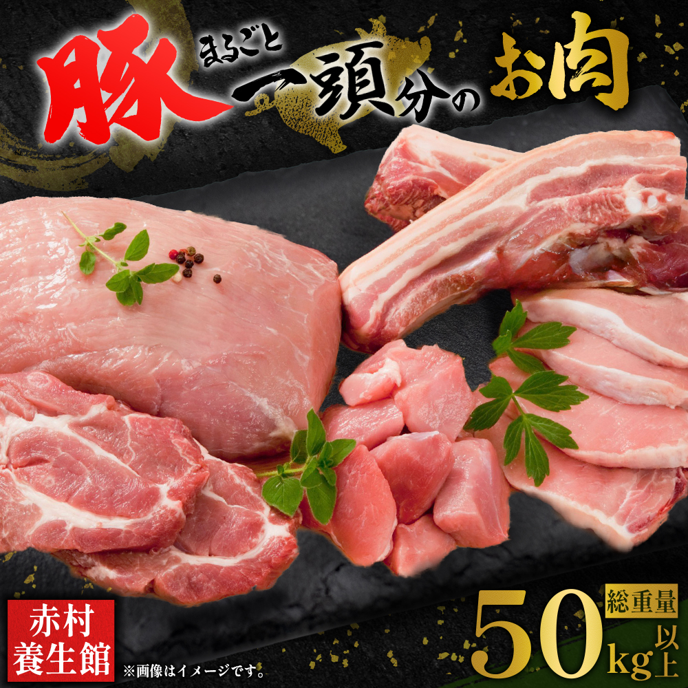 【事業者支援返礼品】赤村産養生豚丸ごと1頭分のお肉（総重量50kg以上） B25