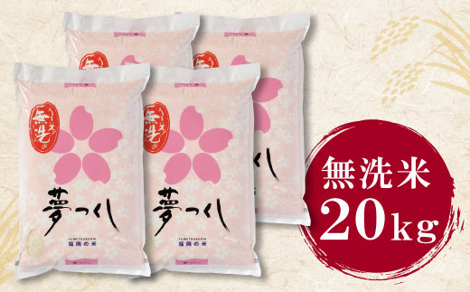 【新米】令和7年産 無洗米 福岡県産・夢つくし20kg 無洗米 むせんまい 米 コメ 20kg キャンプ 研がなくていい 5kg×4 TWR 20キロ 箱入り 手間なし カンタン 簡単 福岡 夢つくし ゆめつくし 手軽 リピート 日時指定 ギフト お中元 お歳暮 手にやさしい 時短 コスパ 福岡県限定銘柄 人気	