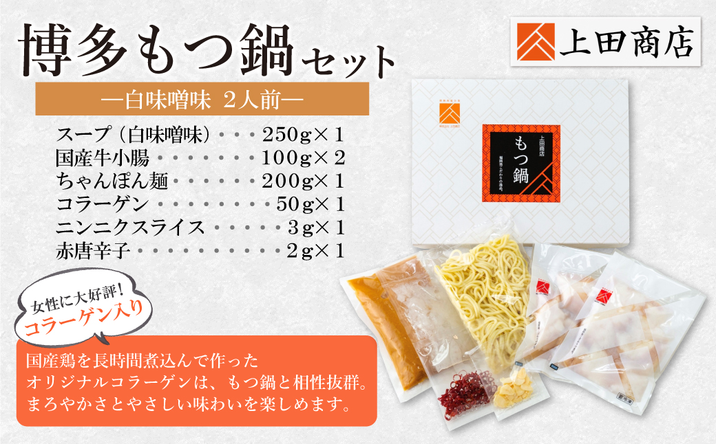 上田商店 博多もつ鍋セット(白味噌味 2人前) 2人前（白味噌味）