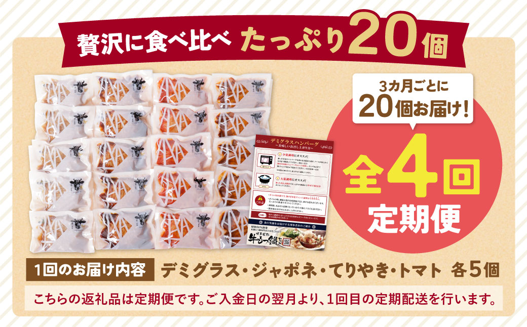 【4回定期便】Best4バーグ ハンバーグ 20個【合挽4種･各5個】 【4回定期便】20個×4回