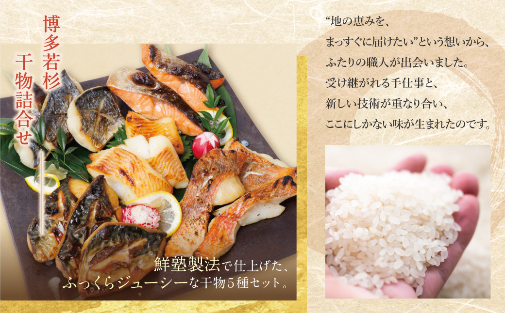 博多バラエティ― 干物詰合せ(5切)＆クラフトサケ「緒奏」（180ml）セット 5切入＆お酒セット