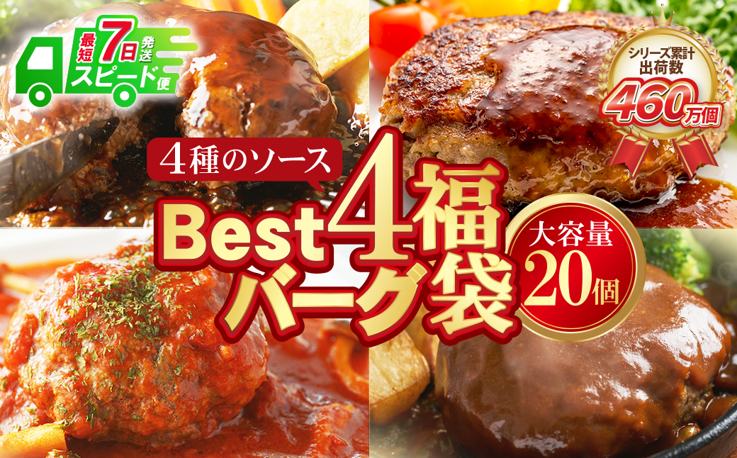 【7営業日以内発送】【累計460万個突破！】 大容量！Best4バーグ ハンバーグ 150g×20個セット（合挽4種 各5個）ハンバーグ 牛肉 豚肉 洋食 ハンバーグ はんばーぐ 大容量 冷凍 人気 ハンバーグ 4種類 手軽 冷凍 3kg おすすめ おかず 肉 ハンバーグ お得 【スピード発送】20個