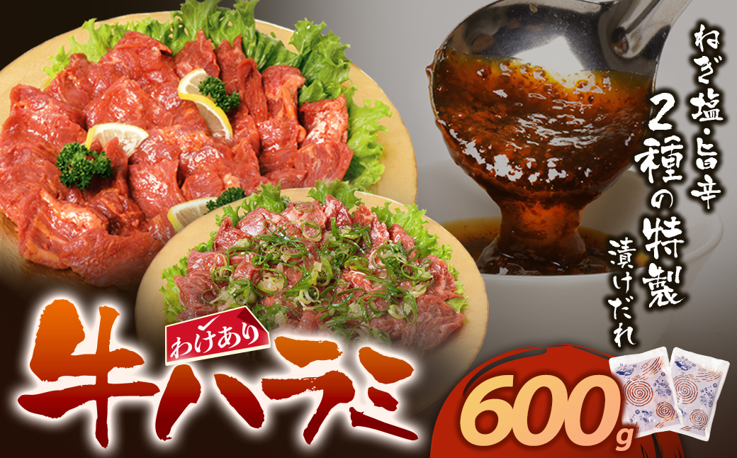 【訳あり】  牛ハラミ肉2種（旨辛ダレ・ねぎ塩） 600g