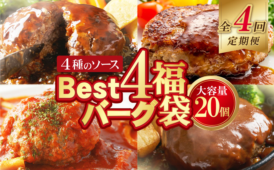 【4回定期便】Best4バーグ ハンバーグ 20個【合挽4種･各5個】 【4回定期便】20個×4回