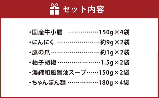 博多もつ鍋セット(和風醤油仕立て) 国産牛もつ600g 4～6人前 スープ付き 醤油 鍋 お鍋 牛もつ 牛ホルモン 冷凍 福岡県 苅田町