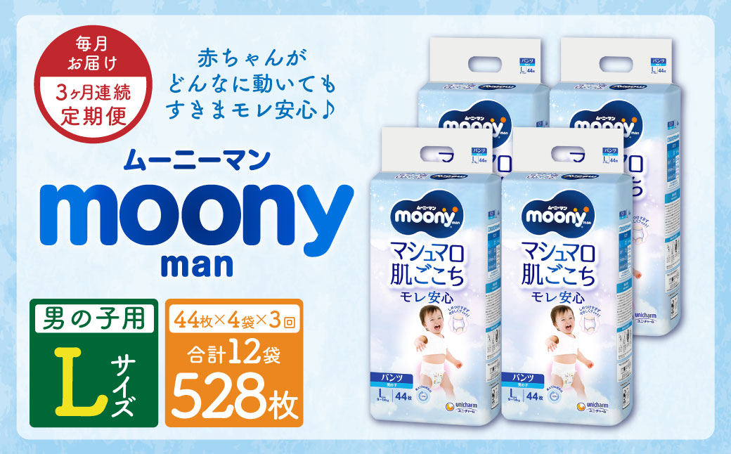 【3ヶ月連続定期便】ムーニーマン 男の子用 Lサイズ 44枚×4袋 新技術 赤ちゃん パンツ