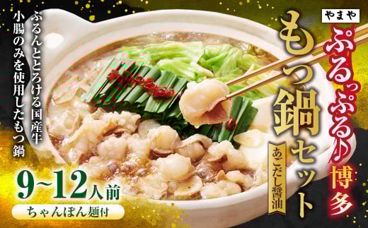 ぷるっぷる♪博多もつ鍋セット（あごだし醤油味）3～4人前×3個セット ちゃんぽん麺付き もつ鍋 モツ鍋 もつ モツ 牛もつ 牛モツ ホルモン 牛小腸 鍋 セット やまや 九州 福岡県 苅田町 冷凍