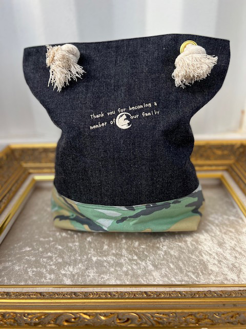 動物愛護 岡山デニム トートバッグ しろねこ 吉富町/猫山商事 [BGBE016] がま口 ガマ口 福岡県