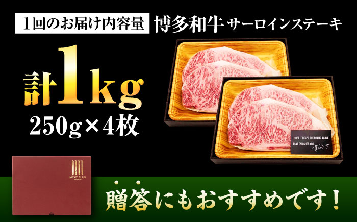 【全3回定期便】【A4～A5】博多和牛 サーロインステーキ 1kg(250g×4枚) 吉富町/株式会社MEAT PLUS [BGAB118] 牛肉 サーロインステーキ さーろいんすてーき サーロイン