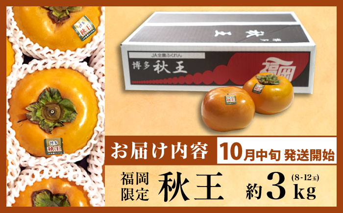 【2025年10月中旬より順次発送】福岡産ブランド 秋王柿 約3kg(8-12玉) 吉富町/南国フルーツ株式会社 [BGAG016] フルーツ 果物 くだもの 柿 かき 種なし たねなし 秋王 ふるさと納税 福岡県