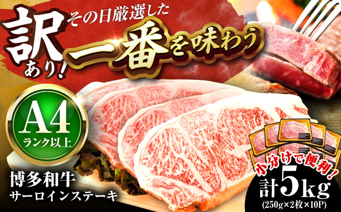 【訳あり】【A4～A5】博多和牛 サーロインステーキ 5kg(250g×2枚×10パック) 吉富町/株式会社MEAT PLUS [BGAB015] 和牛 国産牛 小分け サーロイン ステーキ 霜降り 冷凍 訳アリ ワケアリ わけあり 福岡県