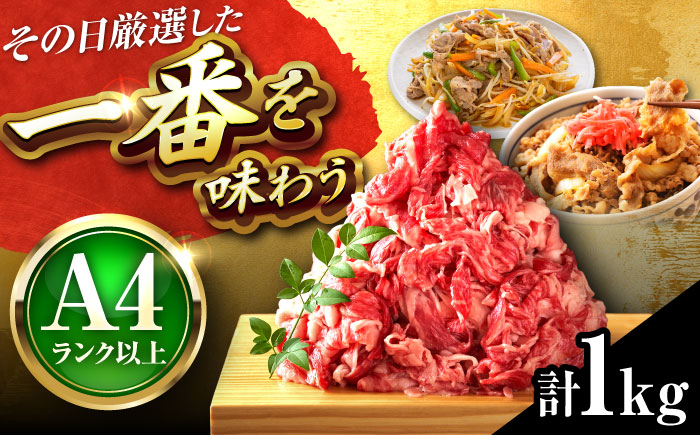 【A4～A5】博多和牛 切り落とし 1kg (500g×2P) 吉富町/株式会社MEAT PLUS [BGAB066] 福岡県産 牛肉 1キロ 切り落とし スライス 小分け 国産 牛肉 きりおとし すき焼き しゃぶしゃぶ 九州 福岡県