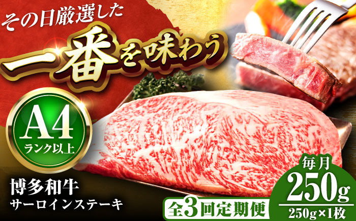 【全3回定期便】【A4～A5】博多和牛 サーロインステーキ 250g(250g×1枚) 吉富町/株式会社MEAT PLUS [BGAB115] 牛肉 サーロインステーキ さーろいんすてーき サーロイン