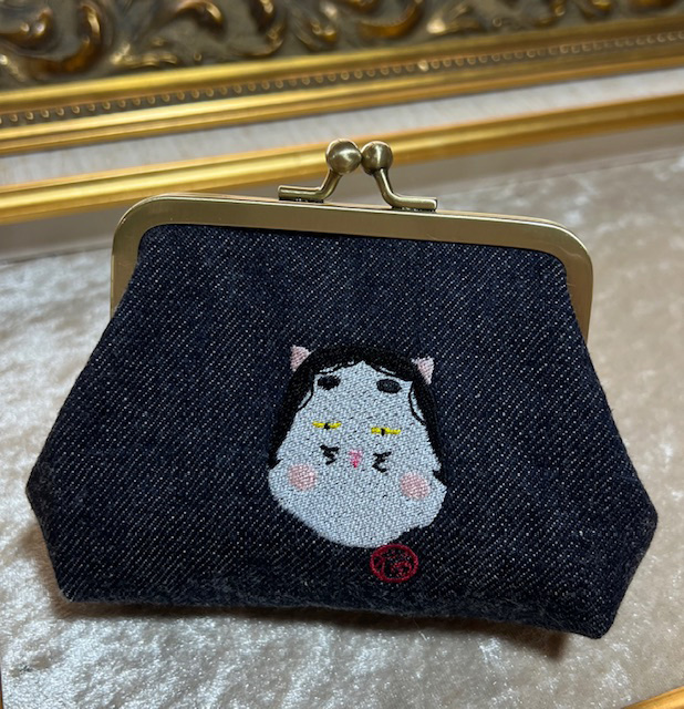 動物愛護 がま口ポーチ おかめにゃん インディゴ 吉富町/猫山商事 [BGBE004] 福岡県