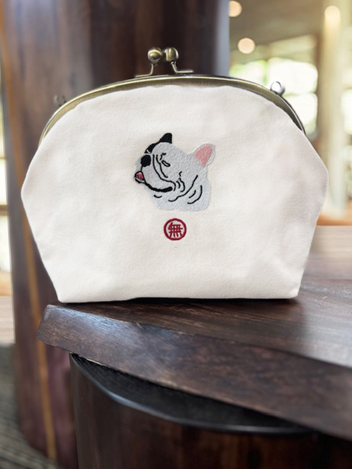 動物愛護 倉敷帆布 がま口バッグ フレンチブルドッグ 生成 吉富町/猫山商事 [BGBE011] がま口 ガマ口 福岡県