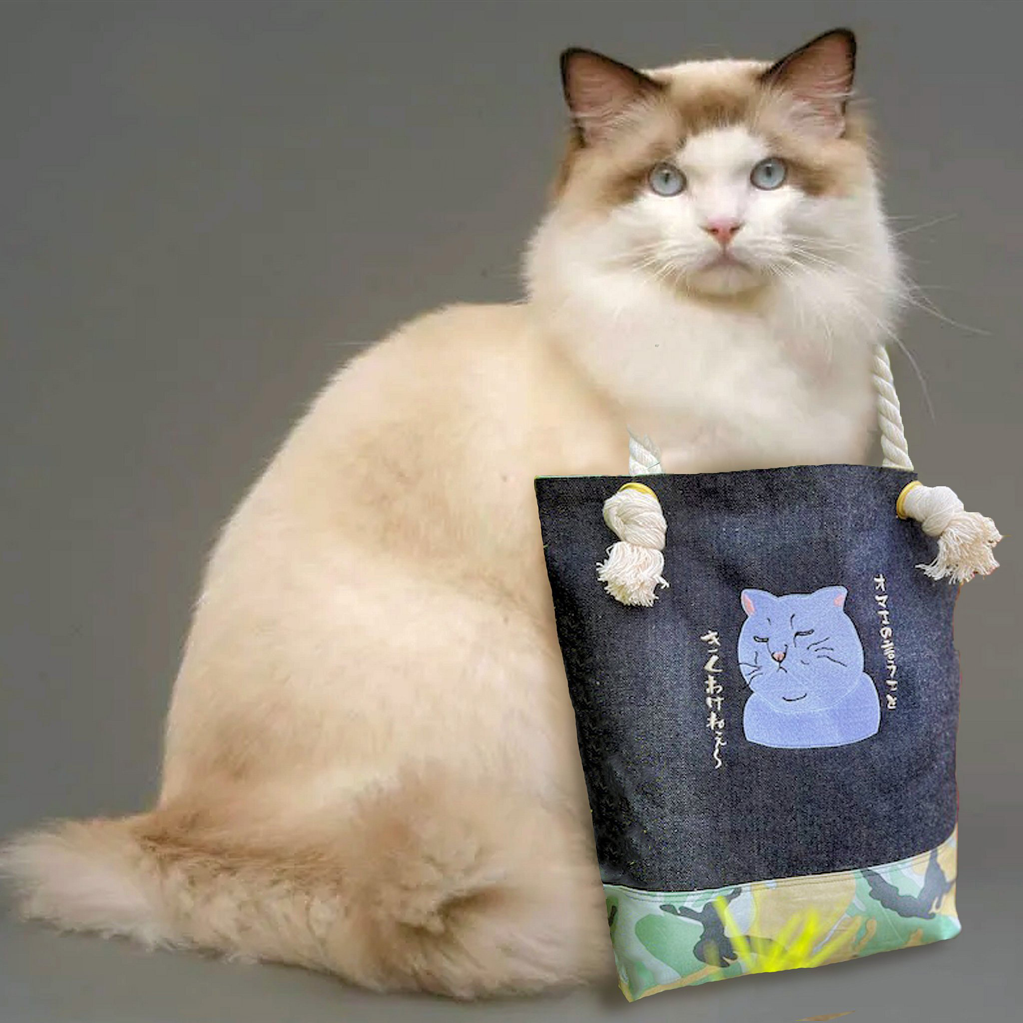 動物愛護 岡山デニム トートバッグ しろねこ 吉富町/猫山商事 [BGBE016] がま口 ガマ口 福岡県