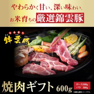 【ブランド豚肉】お米育ちの錦雲豚　焼肉ギフト　600g（ロース300g・バラ300g）　FN0201