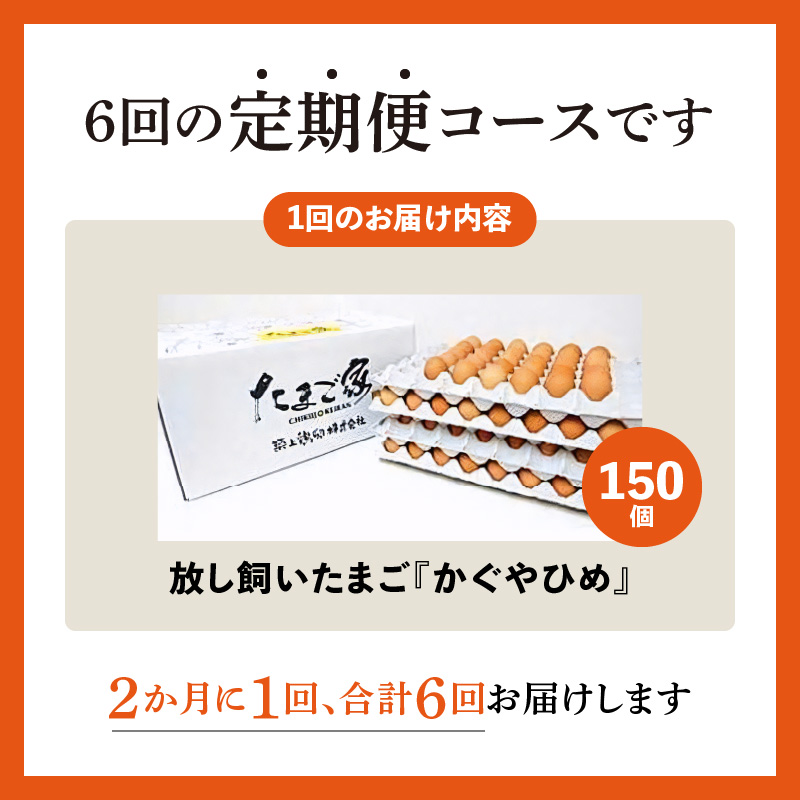 【定期便】放し飼い「かぐやひめ」150個　6回（隔月）コース 06T-001