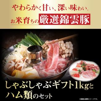 【ブランド豚肉】お米育ちの錦雲豚ギフト（しゃぶしゃぶ用1kg）とハム類のセット　FN0301
