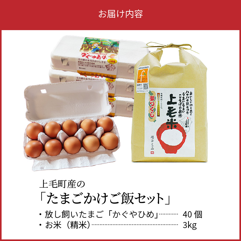 上毛町産の「たまごかけご飯セット」（卵40個・米3kg）（専用醤油なし版） C01807