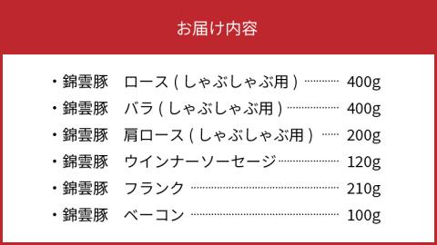 【ブランド豚肉】お米育ちの錦雲豚ギフト（しゃぶしゃぶ用1kg）とハム類のセット　FN0301