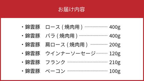【ブランド豚肉】お米育ちの錦雲豚ギフト（焼肉用1kg）とハム類のセット　FN0401