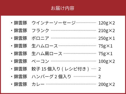 【ブランド豚肉】お米育ちの錦雲豚バラエティギフト（ハム類・餃子・ハンバーグ・カレーのセット）　FN0601