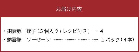 【ブランド豚肉】お米育ちの錦雲豚　手作り生餃子60個（ソーセージ1パック付き）　FN0702