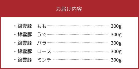 【ブランド豚肉】お米育ちの錦雲豚　ご自宅用1.5kgセット　FN0902
