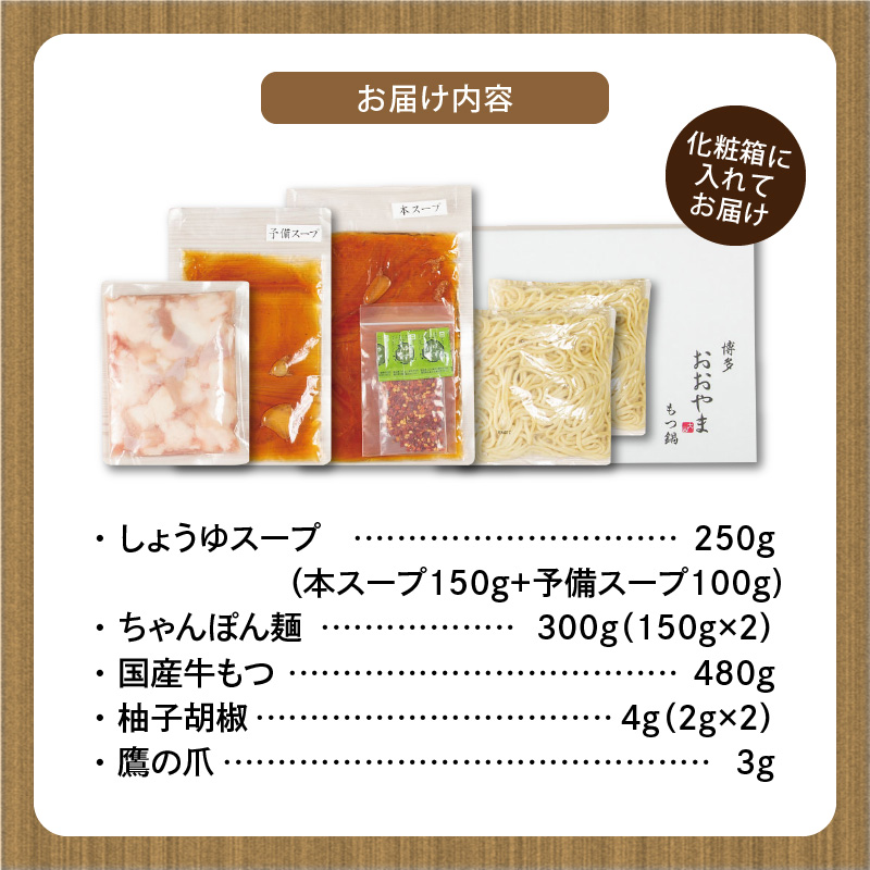 〈もつ増量〉博多もつ鍋おおやま　もつ鍋しょうゆ味　2人前 KL1406