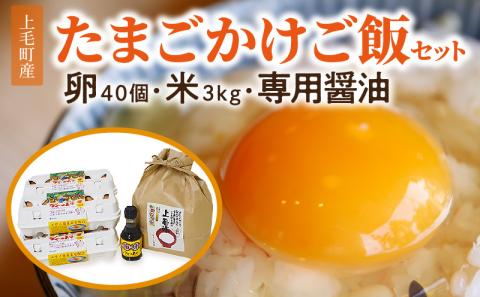 上毛町産の「たまごかけご飯セット」(卵40個・米3kg・専用醤油)　C01101