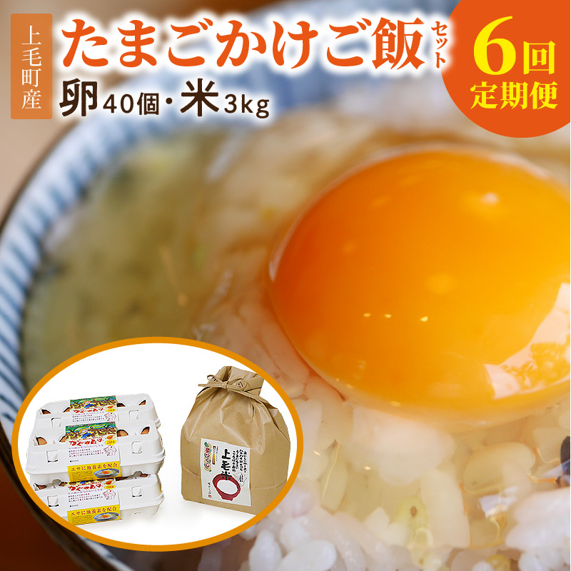 【定期便】上毛町産の「たまごかけご飯セット」（卵40個・米3kg）（専用醤油なし版）6回（毎月）コース 07T-002
