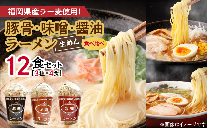 【福岡県産ラー麦使用】醤油・豚骨・味噌ラーメン食べ比べ 2食入り×各2セット（合計12食） PC7106