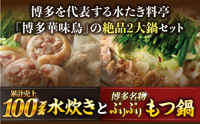 【全2回定期便】 博多華味鳥 水炊き＆もつ鍋セット 各3-4人前 《築上町》【トリゼンフーズ】博多 福岡 鍋 セット 水たき みずたき もつ もつ鍋 [ABCN032]