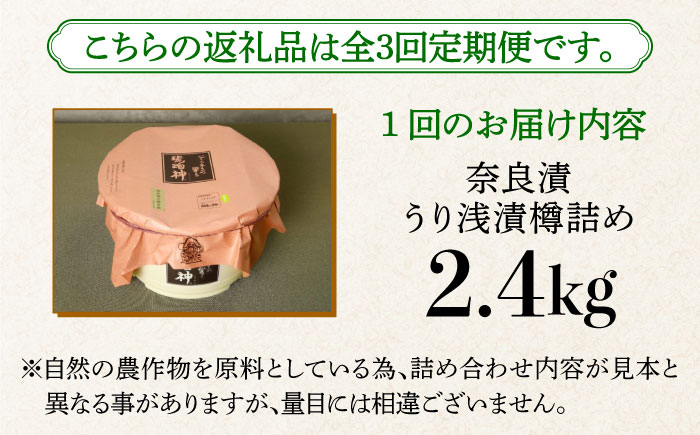 【先行予約】【全3回定期便】【明治神宮ご奉献品】奈良漬 「琥珀漬」 うり浅漬 樽詰め 2.4kg《築上町》【有限会社奈良漬さろん安部】奈良漬 奈良漬け 無添加 手作り 漬物 漬け物 つけもの お茶請け お茶漬け ご飯 米 お供 おつまみ おかず [ABAE055]