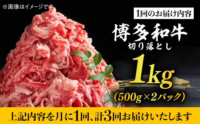 【全3回定期便】【たっぷり大容量！】博多和牛 切り落とし 1000g(500ｇ×2Ｐ）《築上町》【株式会社MEAT PLUS】 [ABBP027]