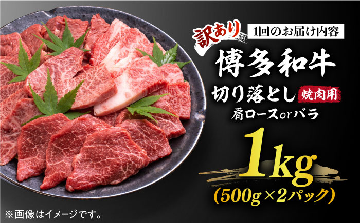 【全12回定期便】【訳あり】博多和牛 焼肉 切り落とし1kg（500g×2p）《築上町》【MEAT PLUS】肉 お肉 牛肉 [ABBP156]
