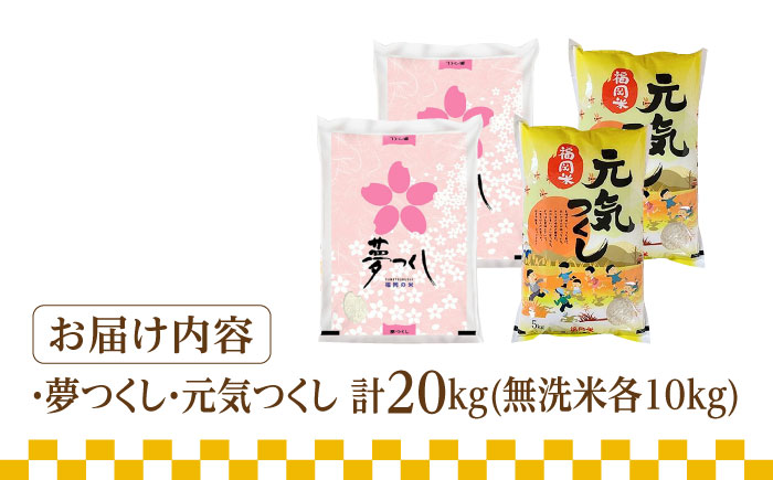 【先行予約】【令和7年産】福岡県産米食べ比べ「夢つくし」と「元気つくし」セット 無洗米 計20kg【2025年11月以降順次発送】《築上町》【株式会社ゼロプラス】 [ABDD016] お米 白ご飯 元気つくし ブランド米 夢つくし