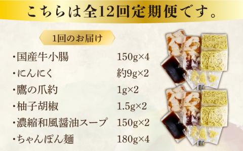 【全12回定期便】博多もつ鍋セット（和風醤油仕立て）国産牛もつ 600g 4～6人前《築上町》【株式会社ベネフィス】 [ABDF054]