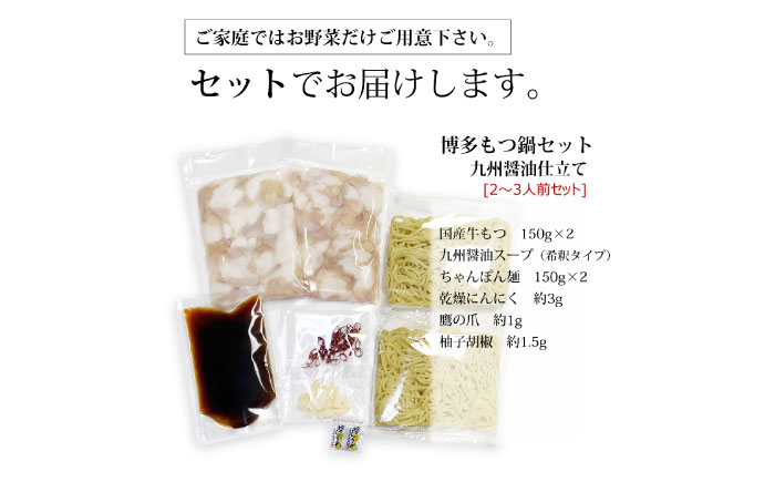 【全12回定期便】博多もつ鍋セット(九州醤油仕立て) 2～3人前　国産牛もつ300g《築上町》【株式会社ベネフィス】 [ABDF154]